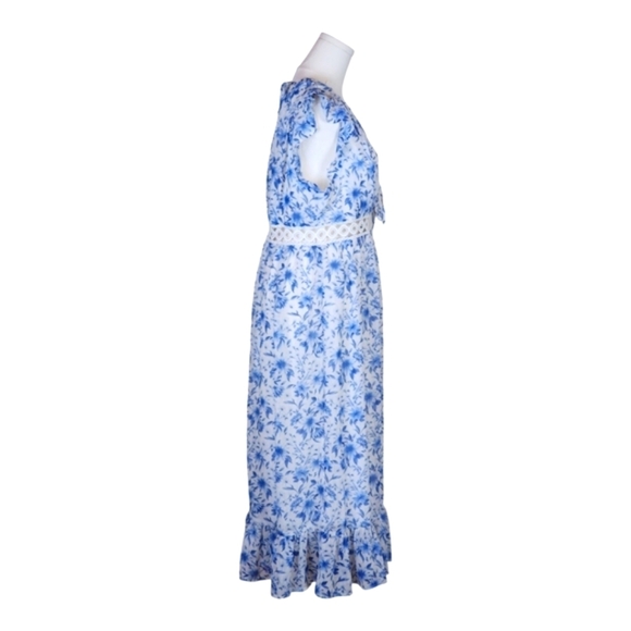 Lulus Make Things Shine White Blue Floral Midi Lightweight Flowy Dress L - Picture 10 of 16